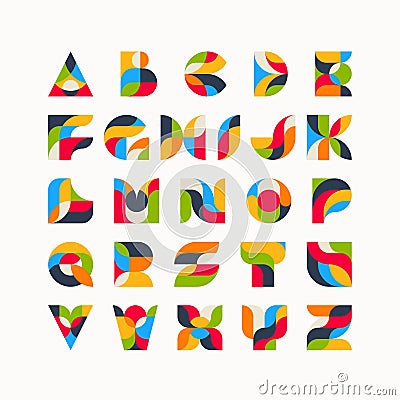 Geometrical latin font, pop art graphical decorative type. Vector Illustration